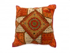 JAIPURI CUSHION COVER PILLOW CASE PATCH WORK DESIGN COTTON FABRIC BROWN COLOR SIZE 17x17 INCH